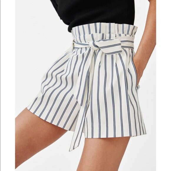 Zara trf Striped Paperbag Shorts - Picture 1 of 6